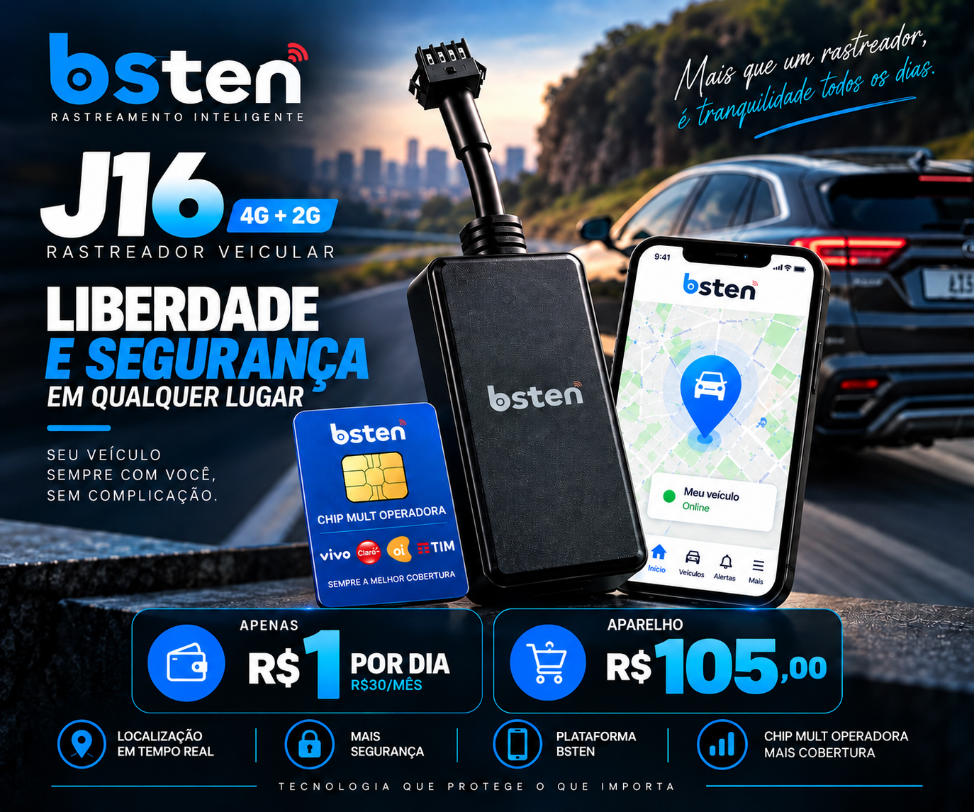 Rastreador BSTEN J16 4G + 2G